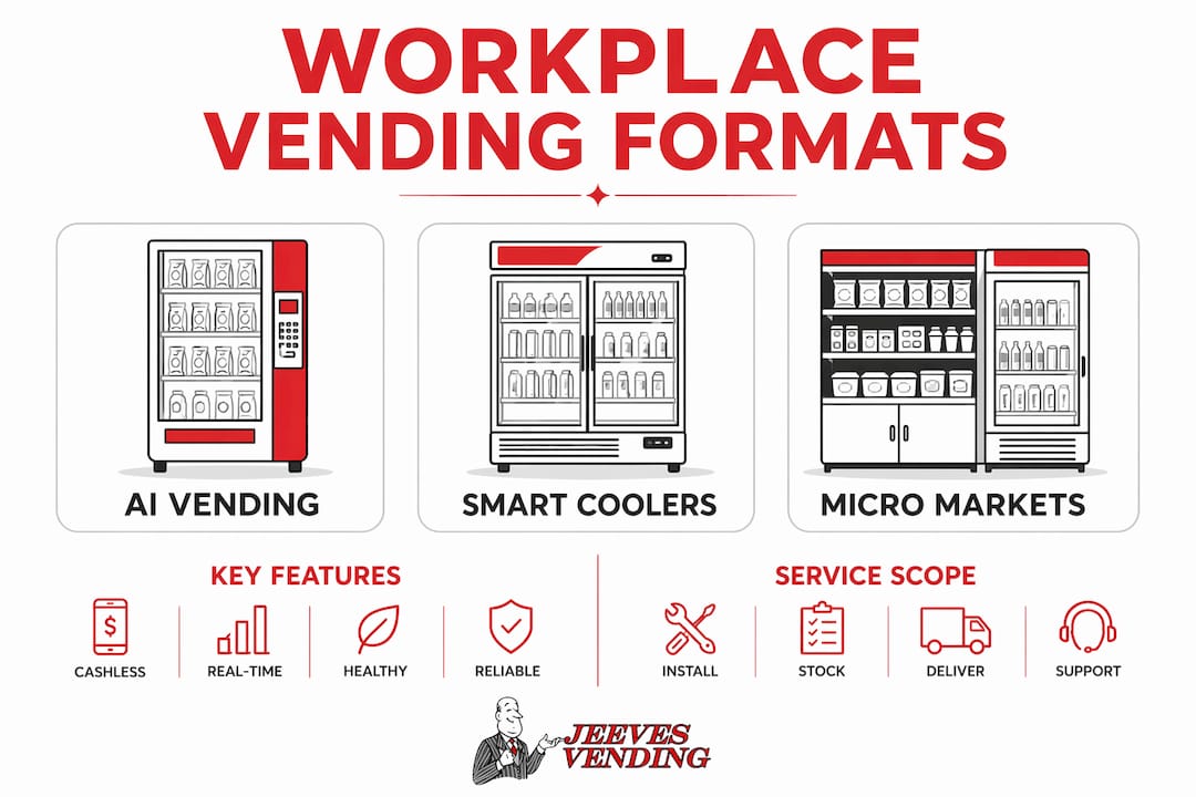 Infographic showing workplace vending formats and key features
