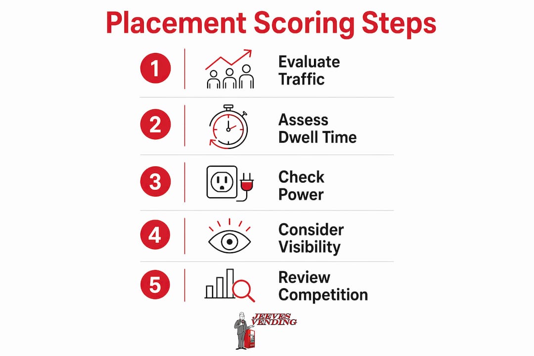Infographic showing steps for scoring vending machine placement
