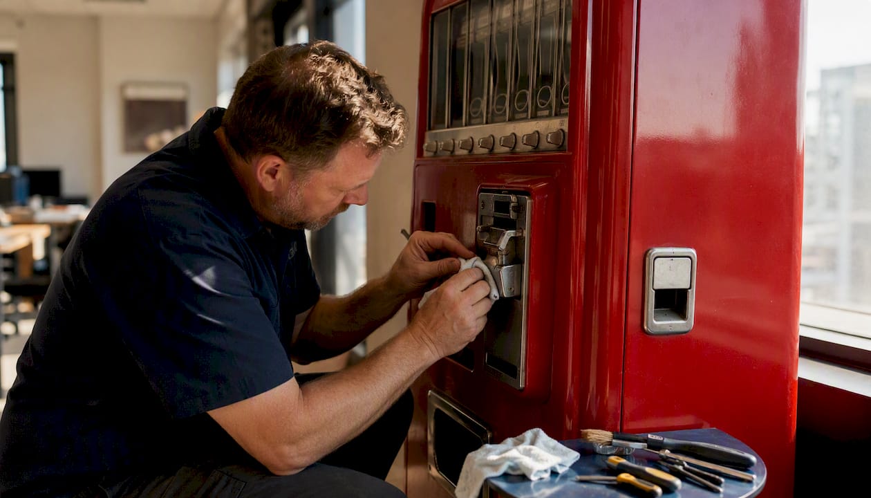 Hands cleaning bill validator slot in vending machine