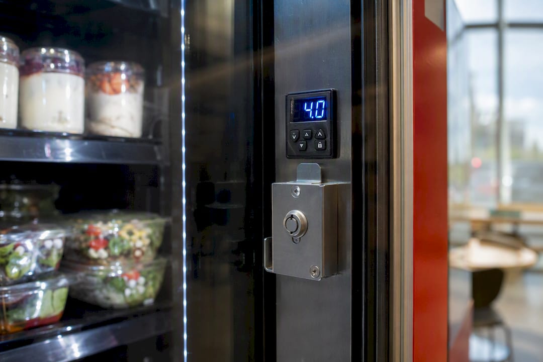 Close-up of vending machine refrigeration lockout mechanism