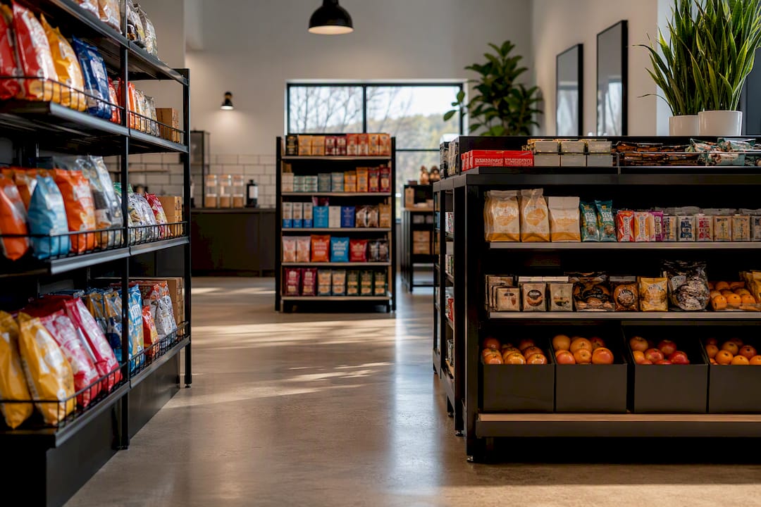 Open shelving creates clear market sightlines